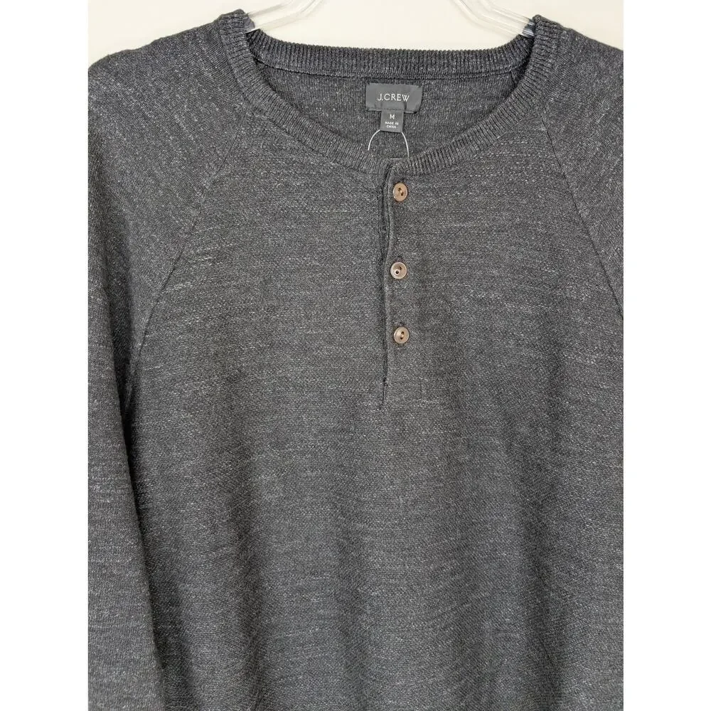 J.Crew Sweater Mens Medium Gray Cotton Henley Long Sleeve Casual Classic Knit